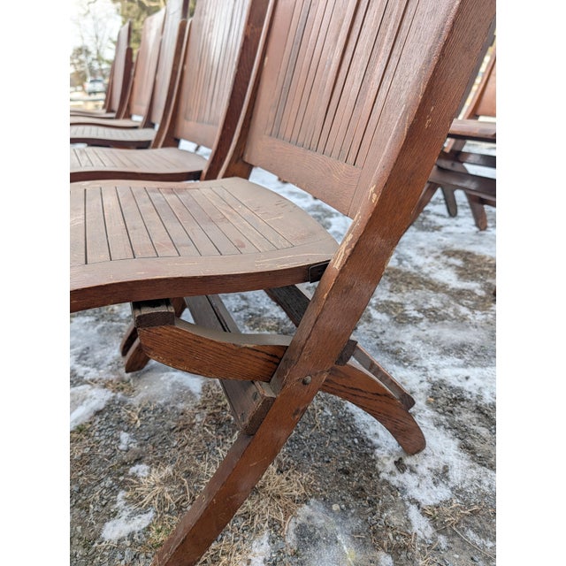 Antique Quartersawn Oak Folding Chairs, Steamboat Theater Seating, Set of 12 For Sale - Image 10 of 18