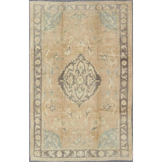Vintage Turkish Oushak Rug in Taupe, Gray, and Pale Blue With Central Medallion For Sale - Image 10 of 10