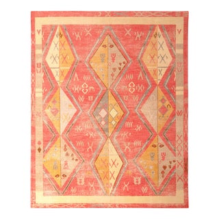 Hand-Knotted Moroccan-Style Rug Red Gold Diamond Pattern by Rug & Kilim For Sale