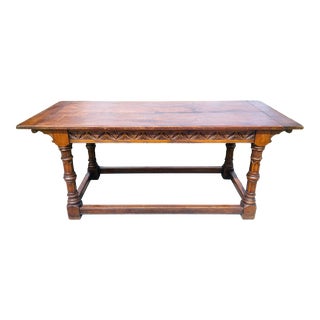 Antique Hand Carved Solid Oak Gothic Revival Library Table For Sale