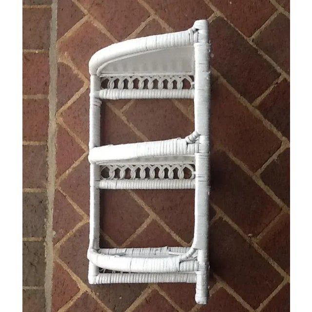 Mid 20th Century Vintage White Wicker Corner Vanity Shelf or Plant Stand For Sale - Image 5 of 6