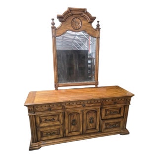 1970s Bernhardt Hibriten Mediterranean Dresser and Wall Mirror For Sale