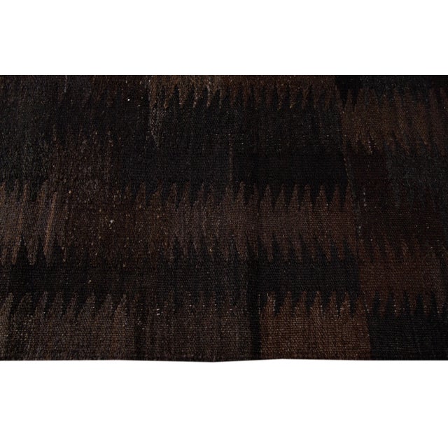 2010s Modern Kilim Handmade Black Geometric Wool Rug For Sale - Image 5 of 10