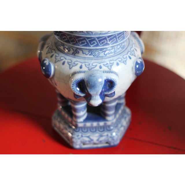 Frederick Cooper 1970s Frederick Cooper Blue and White Ram Vase For Sale - Image 4 of 10