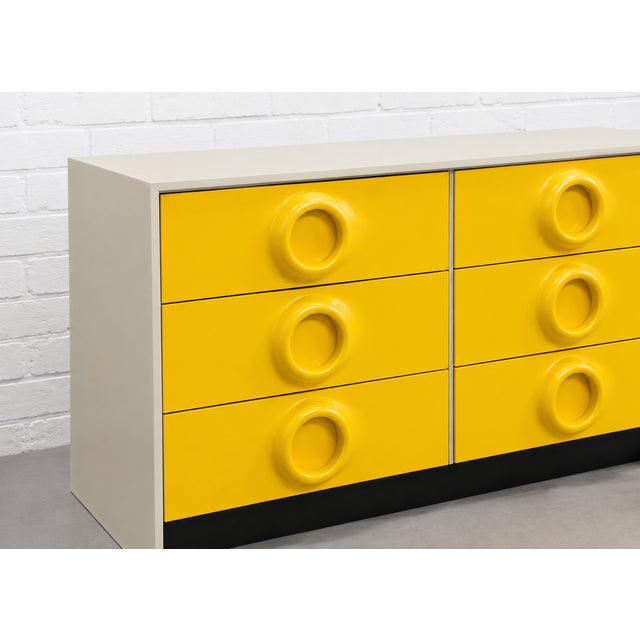Mid Century Modern Yellow Lacquer Plastic + Wood Dresser in the Style of Raymond Loewy | Vintage Pop Art Space Age Design, C. 1970's For Sale - Image 11 of 13