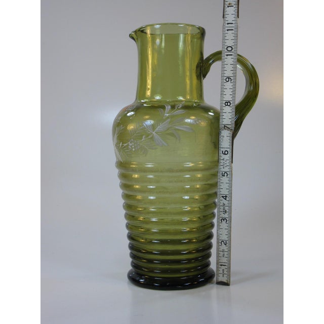 Late 19th Century German Beer / Wine Pitcher Bohemian Mouth Blown Glass, Hand Painted Enamel, Mery Gregory Style Glass For Sale - Image 10 of 15