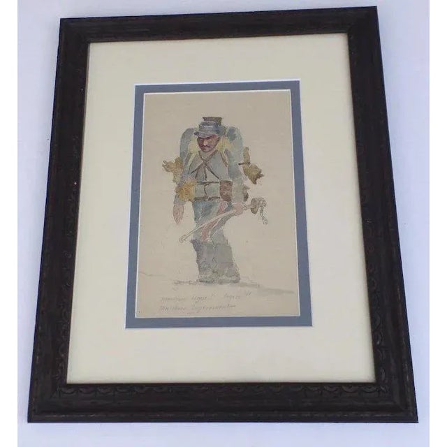 Early 20th Century Early 20th Century Portrait of a French Soldier Watercolor Painting, Framed For Sale - Image 5 of 8