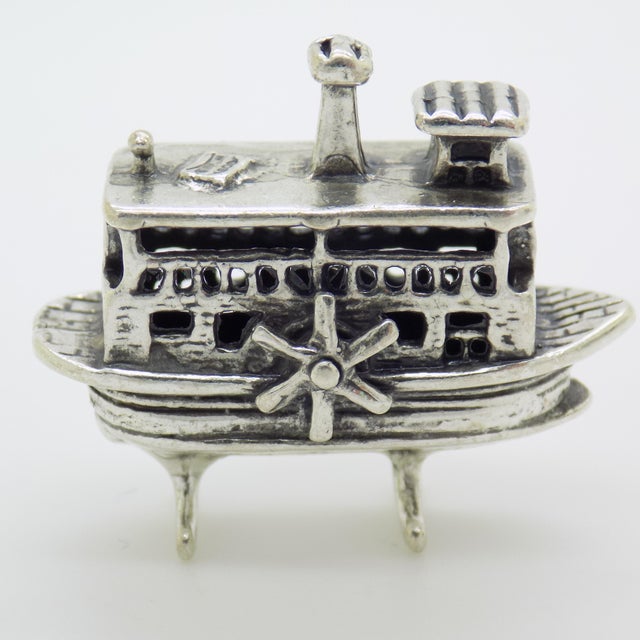 Vintage Italian Handmade Silver Paddlewheel Steam Boat Figurine, Tuscany, Arezzo, Italy, 1980s For Sale - Image 3 of 11