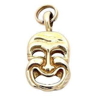 14k Yellow Gold Double-Sided Face Mask Pendant For Sale