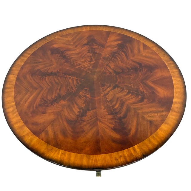 Traditional Vintage Maitland-Smith Regency Style Flame Mahogany Round Center Table With Brass Casters For Sale - Image 3 of 10