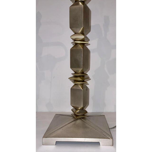 Stylish Modern Silver Finished Table Lamps Pair, geometric design, showroom floor samples