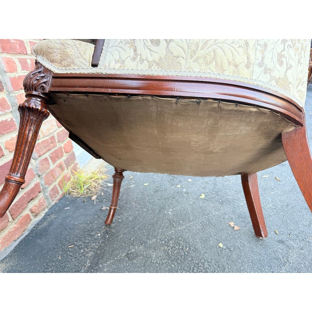 Early 20th Century Hollywood Regency Carved Mahogany Stained Wood Barrel-Back Lounge Chair For Sale - Image 14 of 17