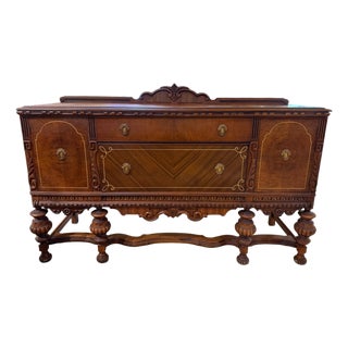 Antique Jacobean Revival Mahogany Sideboard With Chevron Inlay For Sale