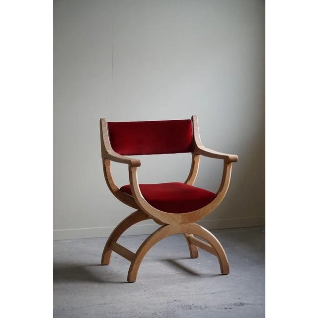 Mid-Century Armchair in Oak & Velvet Model Kurul attributed to Henning Kjærnulf, 1960s For Sale - Image 6 of 13