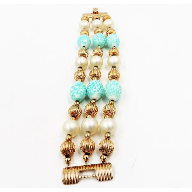 Mid-Century Modern Vintage 1960s Signed Napier Book Piece Faux-Pearl & Faux-Turquoise Bead Bracelet For Sale - Image 3 of 10
