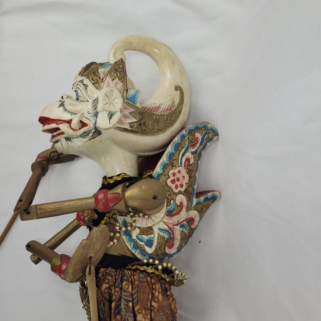 Vintage Indonesian Wayang Golek Rod Puppet Hanuman Hand Carved Wood Batik For Sale - Image 4 of 10