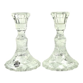 Vintage Hand Cut Lead Crystal Candlestick Holders Wara Co. West Germany - a Pair For Sale