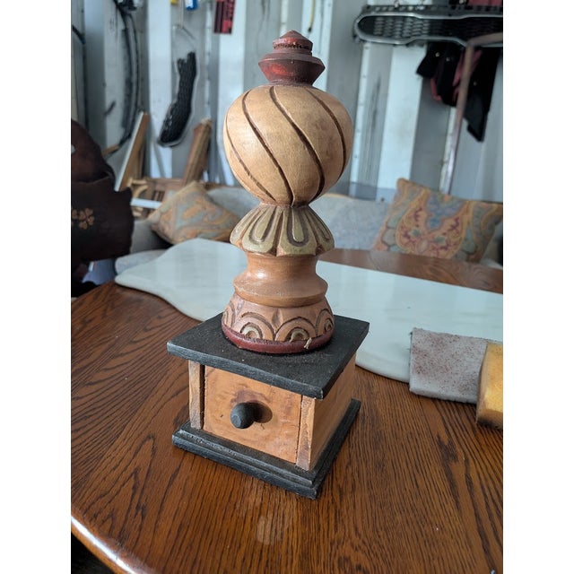 Oxblood Red Vintage Hand-Carved Wooden Finial With Hidden Drawer – Ornate Sculptural Tabletop Decor For Sale - Image 8 of 9