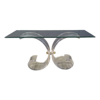 Brass and Acrylic Glass Console Table, 1970s For Sale