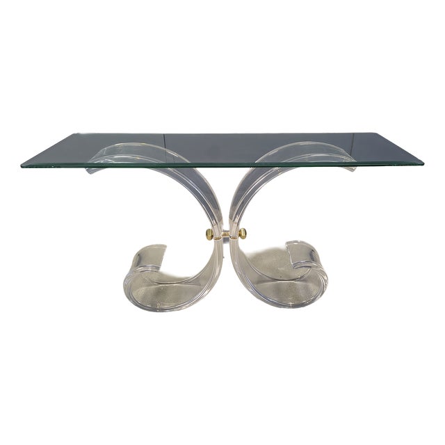 Brass and Acrylic Glass Console Table, 1970s For Sale