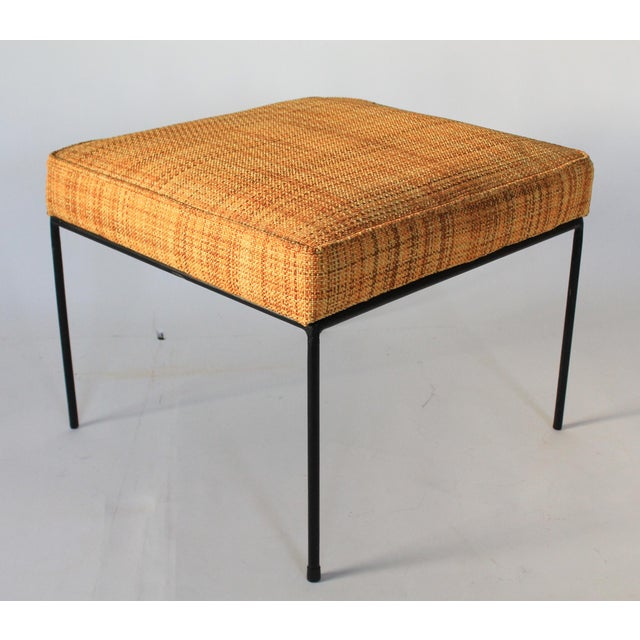 Mustard 1950s Upholstered Wrought Iron Based Stools Attributed to Paul McCobb - Set of Three For Sale - Image 8 of 13