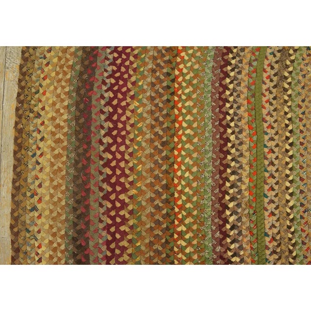 Textile Durable Multicolor and Oval Geometric Design Vintage American Braided Rug For Sale - Image 7 of 9