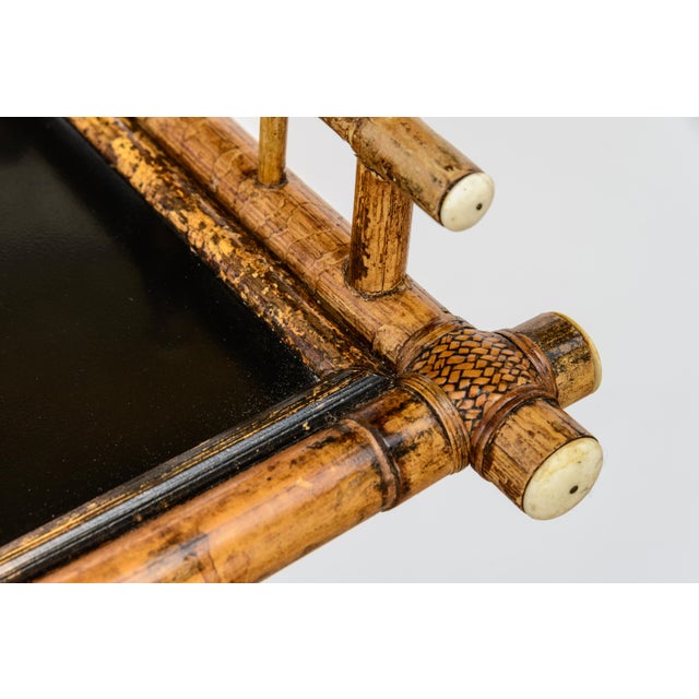 Antique Anglo-Japanese Aesthetic Movement Scorched Bamboo and Lacquer Butler Tray Table For Sale In West Palm - Image 6 of 9