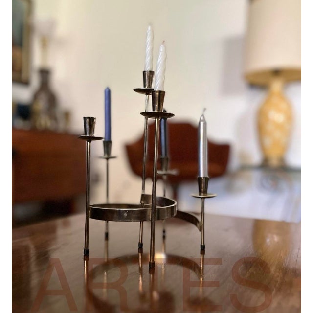 1950s Mid-Century Swedish Brass Candelabra For Sale - Image 9 of 9