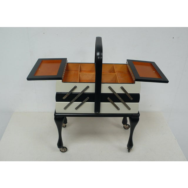 Chippendale Style Sewing Box in Black and White, 1940s For Sale - Image 4 of 7