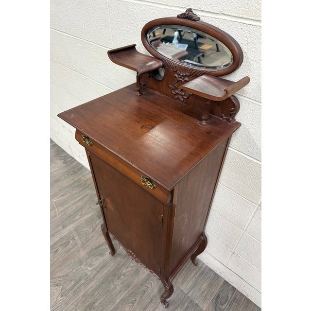 Antique Victorian Rococo Revival Mahogany Music Cabinet For Sale - Image 9 of 11