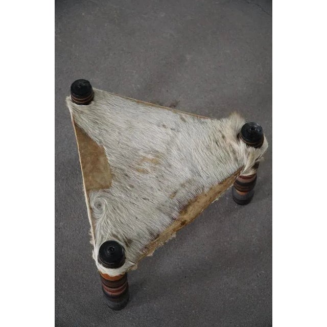 Brown Vintage African Handmade Triangular 3-Legged Stool with Cowhide Seat, 1940s For Sale - Image 8 of 15