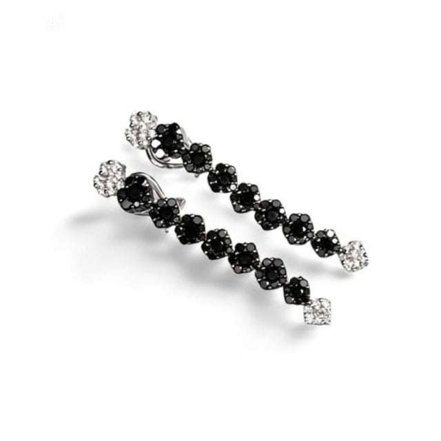 Mid-Century Modern Mid 20th Century Pair of 18k White Gold Black Diamond Floral Chandelier Earrings For Sale - Image 3 of 4