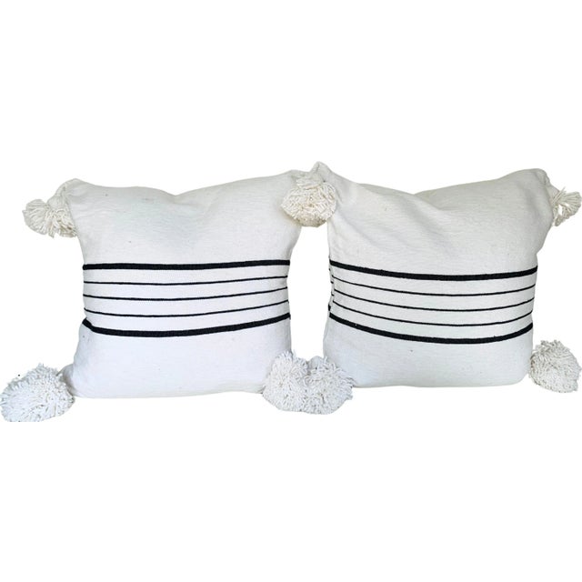 Moroccan Moroccan Handloomed Pom-Pom Pillows, 19" x 19" - A Pair For Sale - Image 3 of 4