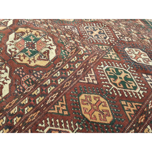 1950s 1950s Vintage Turkmen Wool Low Pile Tekke Bokhara Area Rug - 8′7″ × 9′3″ For Sale - Image 5 of 10