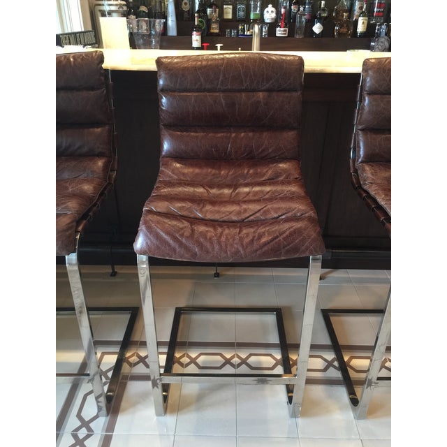 Restoration Hardware Oviedo Leather Bar Stool Set of 3 Chairish
