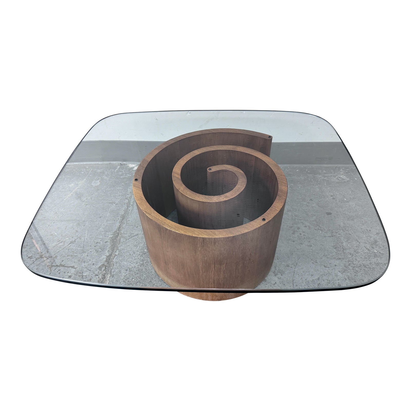 Mid 20th Century Modern Walnut Snail Pedestal Coffee Table | Chairish