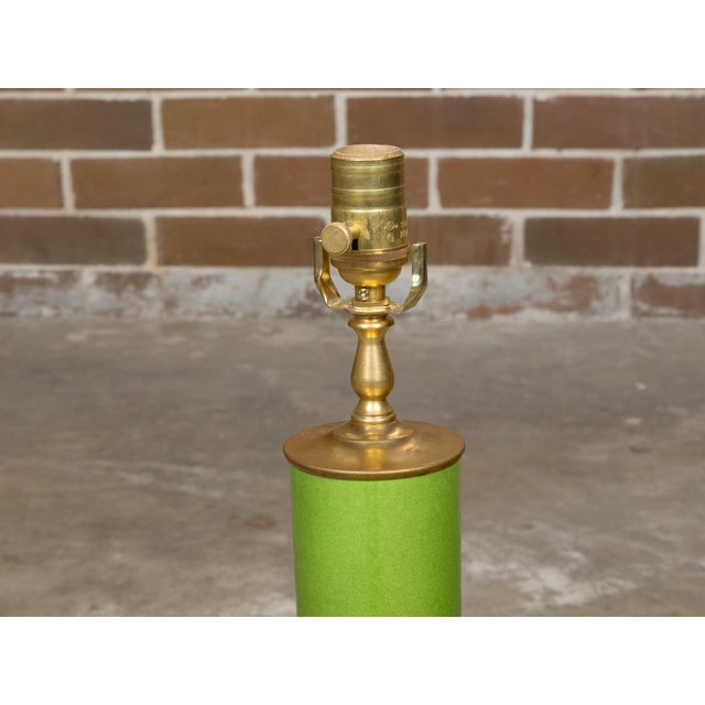 Wood Apple Green Porcelain Vase Table Lamp on Gilt Base, Wired for the USA For Sale - Image 7 of 9