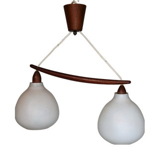 Mid-Century Ceiling Lamp in Opal Glass and Teak from Uno & Östen Kristiansson, 1960s For Sale
