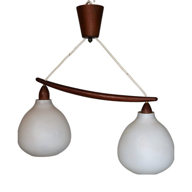 Mid-Century Ceiling Lamp in Opal Glass and Teak from Uno & Östen Kristiansson, 1960s For Sale