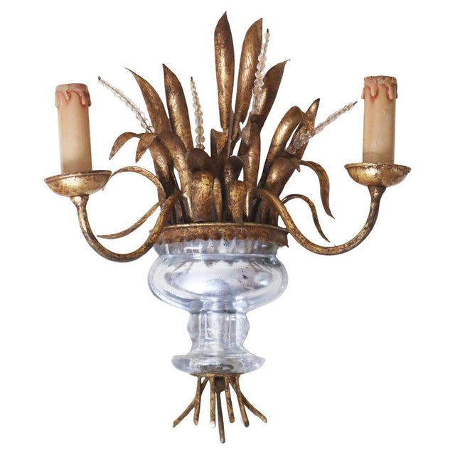 Wall Lamp with Ears of Wheat Crystal Gold and Silver Leaf from Maison Bagues, 1960s For Sale - Image 12 of 12