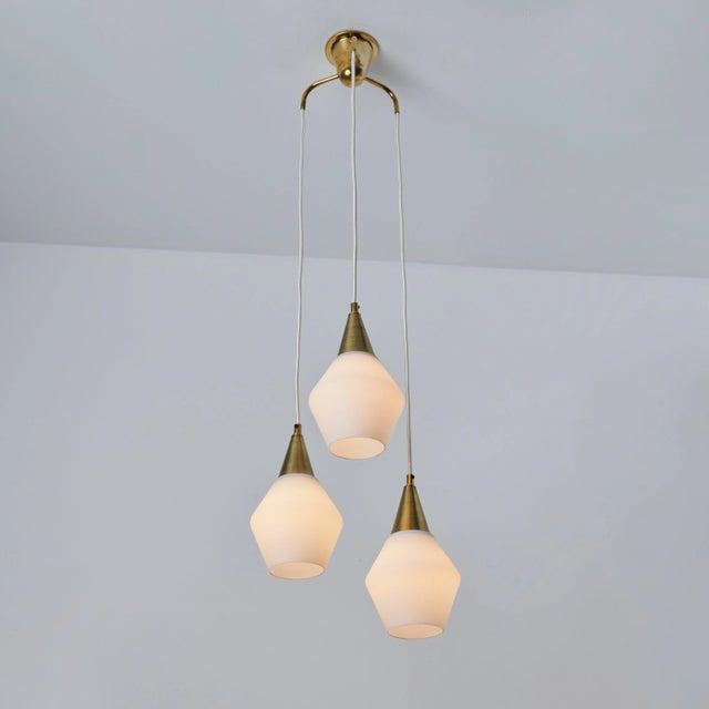 1960s Opaline Glass and Brass Chandelier Attributed to Mauri Almari for Idman For Sale - Image 10 of 13