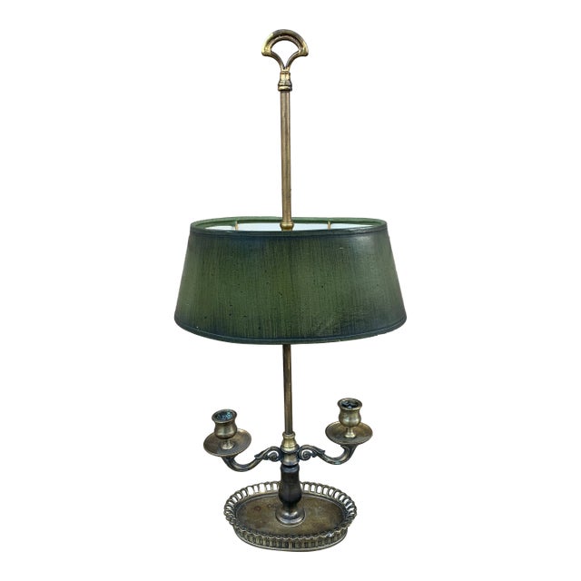 Mid-20th Century French Provincial Brass Bouillotte Lamp With Green Shade For Sale