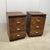 Excellent pair of Walnut three drawer nightstands with book matched burl walnut drawer fronts and silver accent handles...