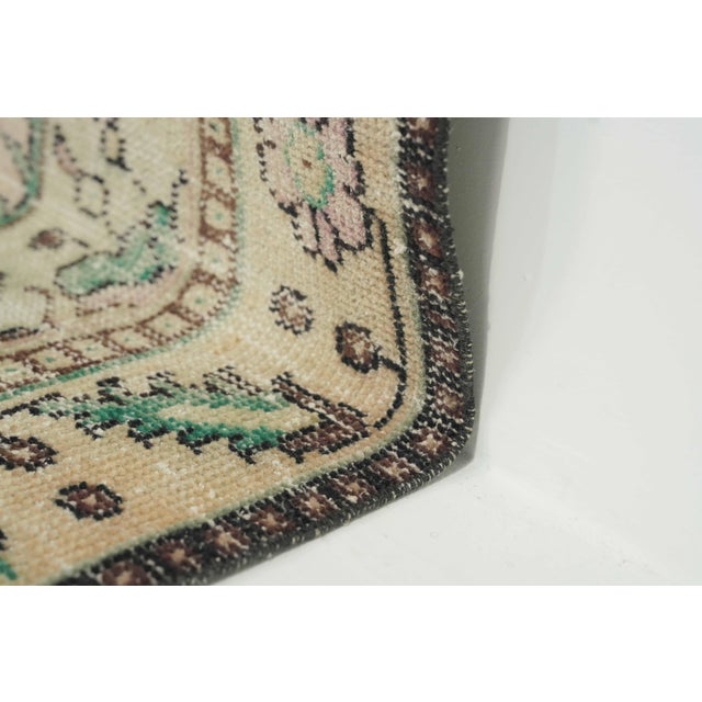 1970s Vintage Turkish Handmade Wool Cotton Beige Area Rug For Sale - Image 9 of 13