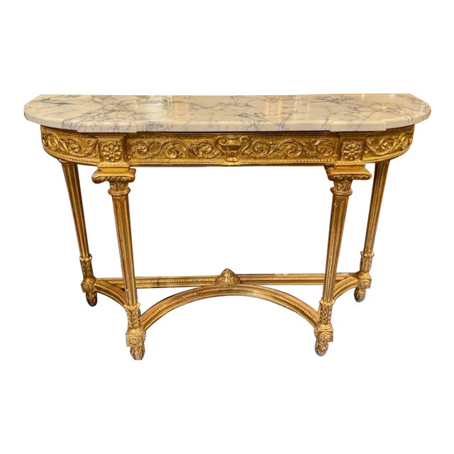 19th Century French Carved and Giltwood Console With Marble Top For Sale