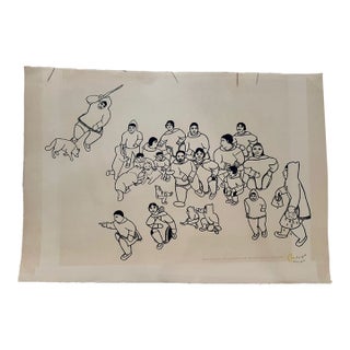 Hannah Kigusiuq Inuit Cape Dorset Stencil Print Gathering for Feast 1978 Signed For Sale