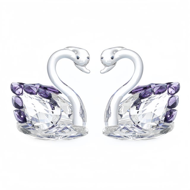 Transparent Elegant Pink Crystal Glass Swan Figurine (Set of 2) - Home Decor, Wedding Gift, Table For Sale - Image 8 of 11