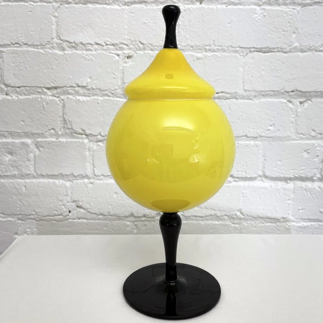 Vintage Venetian Cased Glass Empoli, Yellow With Black Stem Apothecary For Sale - Image 11 of 12