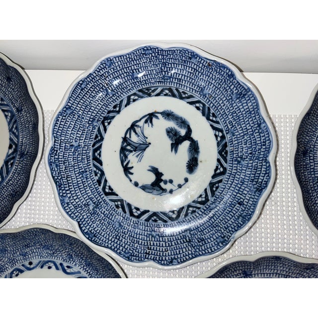 Antique Blue and White Plates - Set of 11 - Scalloped Edge - 8.25" Round - End Edo or Beginning Meiji Period For Sale - Image 9 of 18