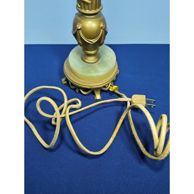 Brass Vintage Neoclassical Rembrandt Brass & Onyx Torchiere Table Lamp For Sale - Image 8 of 11